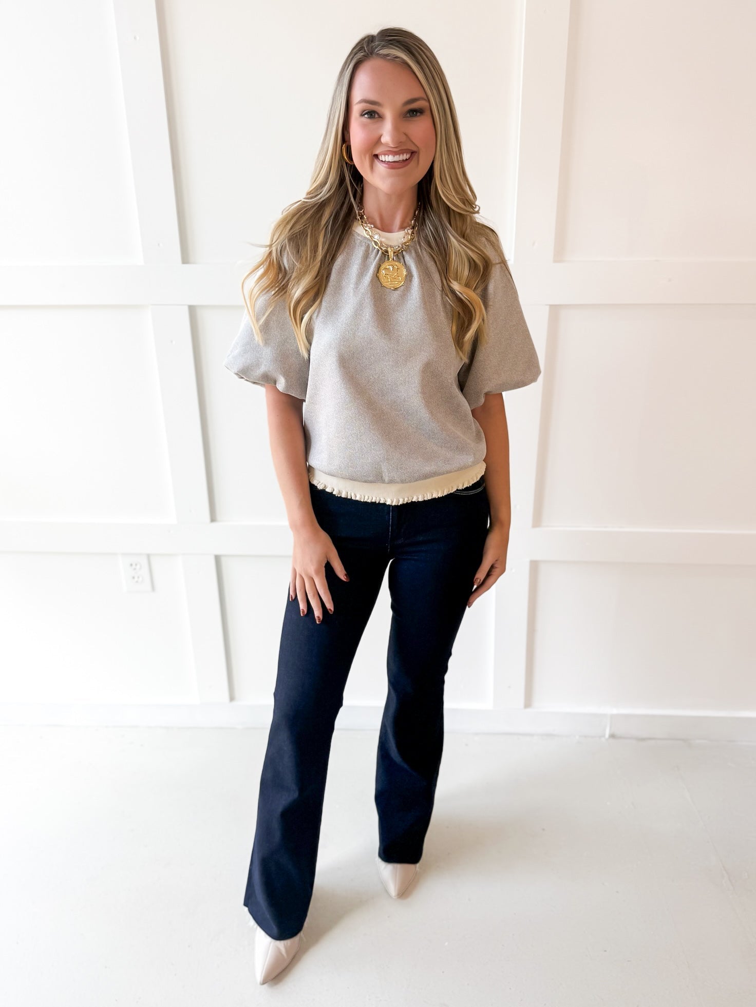 Ribbed Knit Pleather Top -Cream