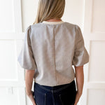 Ribbed Knit Pleather Top -Cream