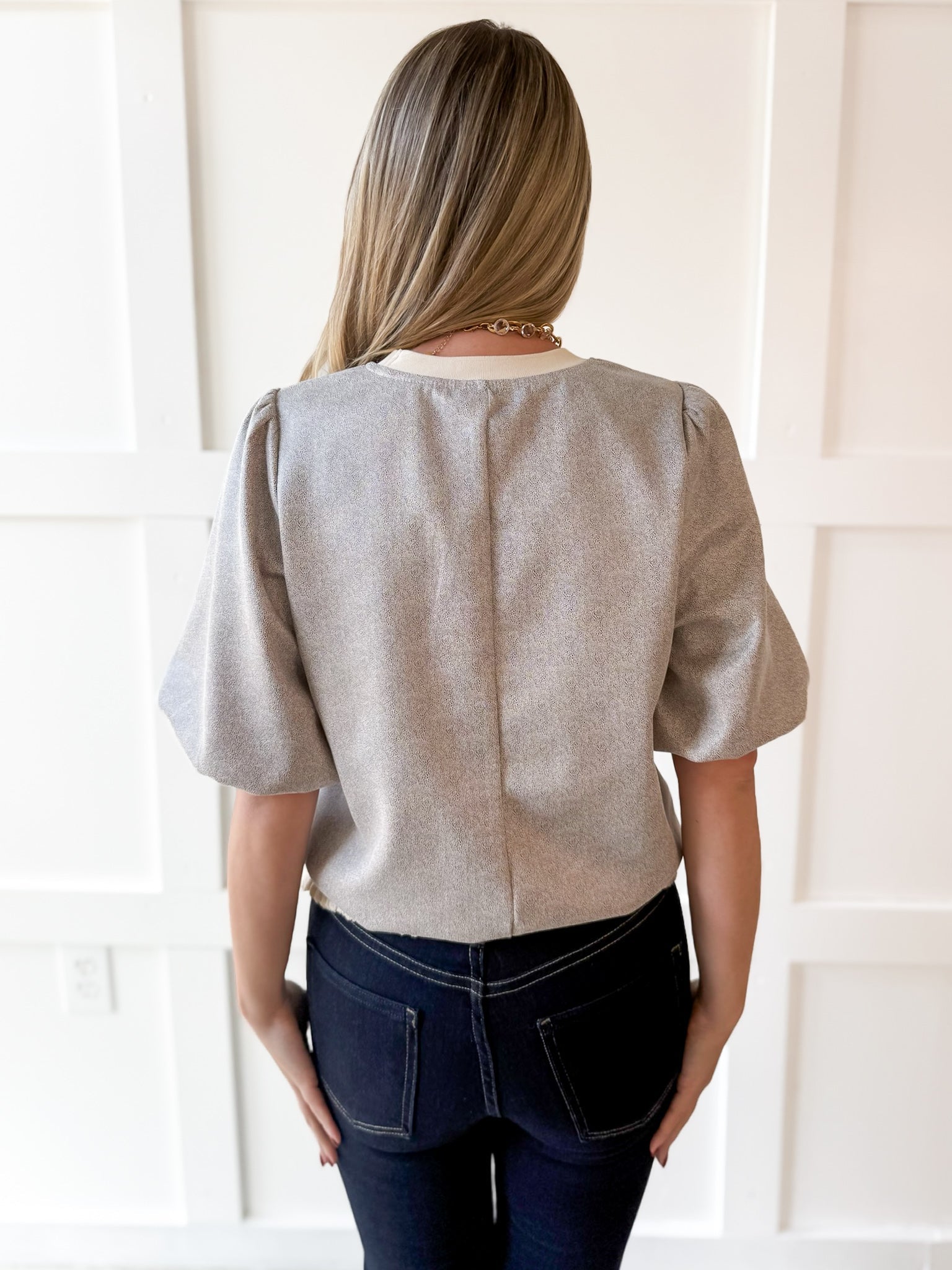 Ribbed Knit Pleather Top -Cream
