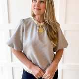 Ribbed Knit Pleather Top -Cream