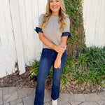 Ribbed Knit Short Sleeve Top - Grey