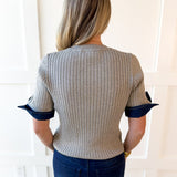 Ribbed Knit Short Sleeve Top - Grey