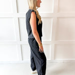 Ribbed Top & Jogger Set - Ash Black