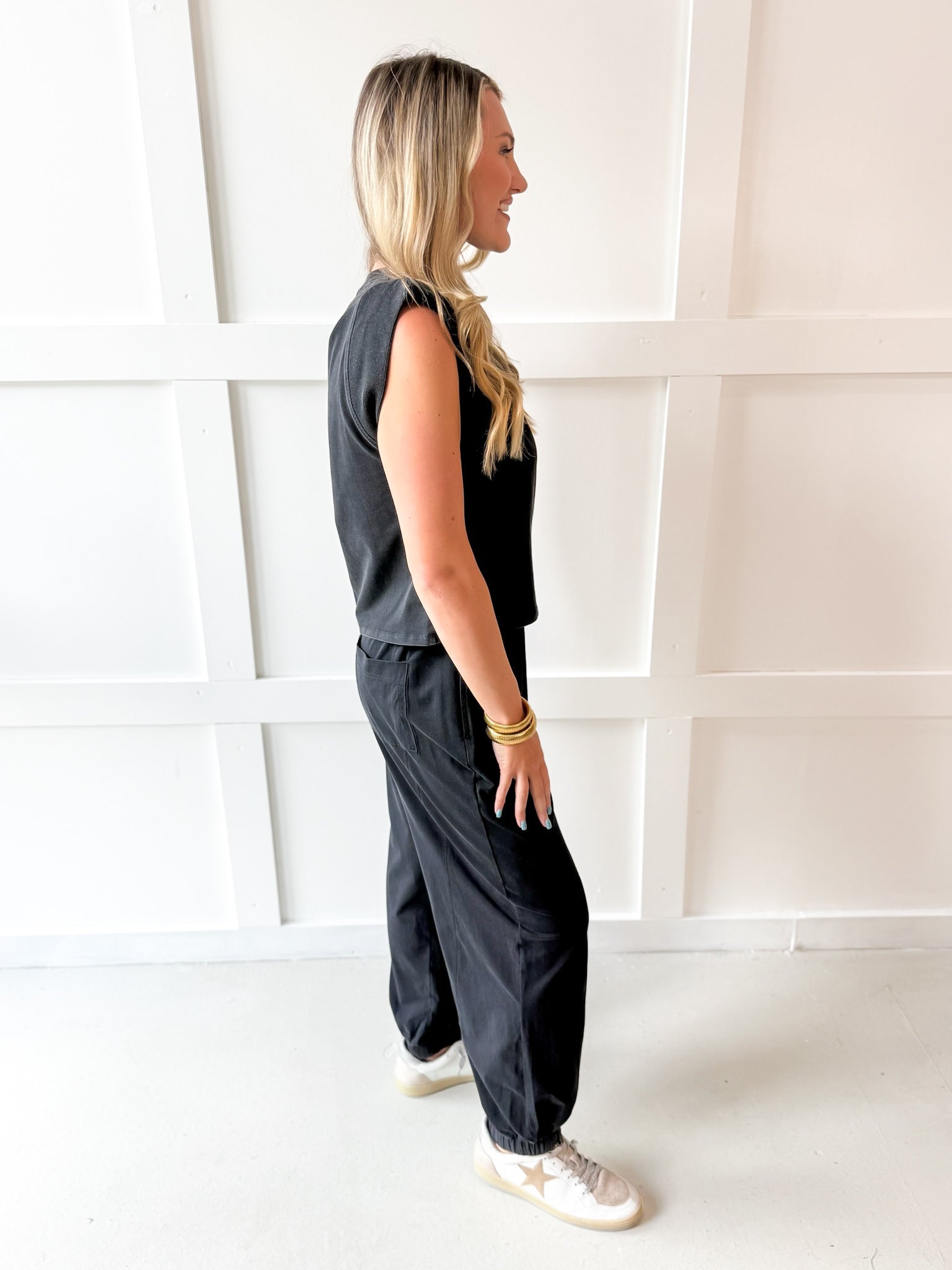 Ribbed Top & Jogger Set - Ash Black