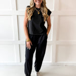 Ribbed Top & Jogger Set - Ash Black