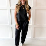 Ribbed Top & Jogger Set - Ash Black