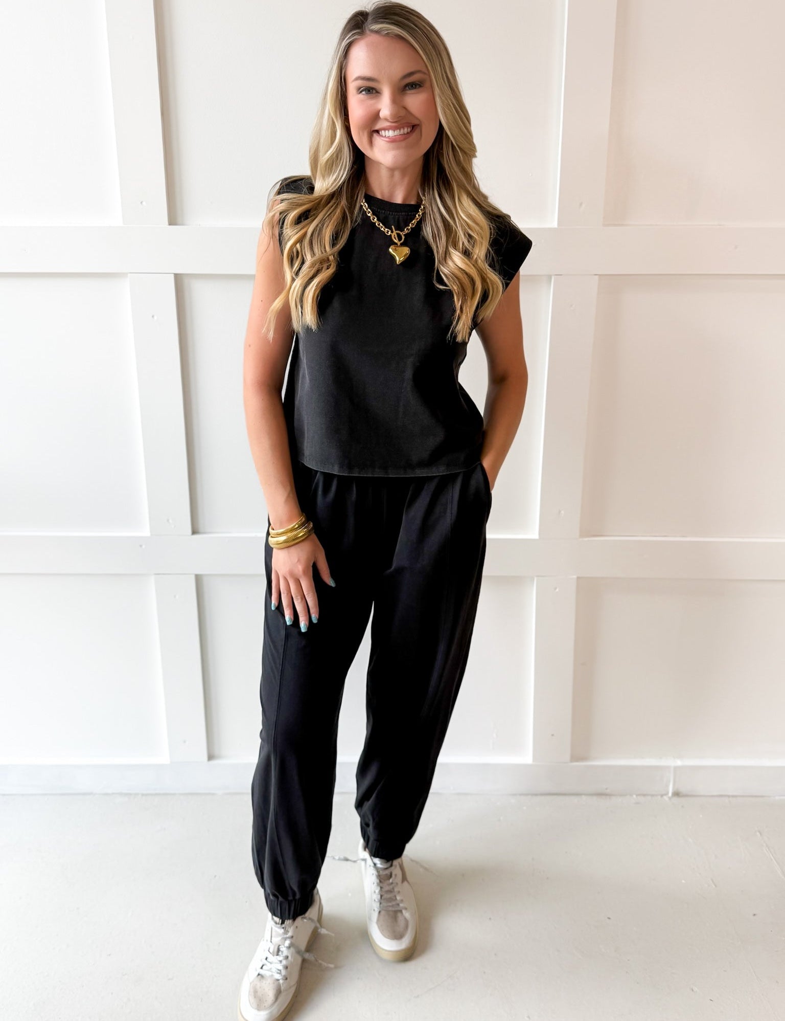 Ribbed Top & Jogger Set - Ash Black