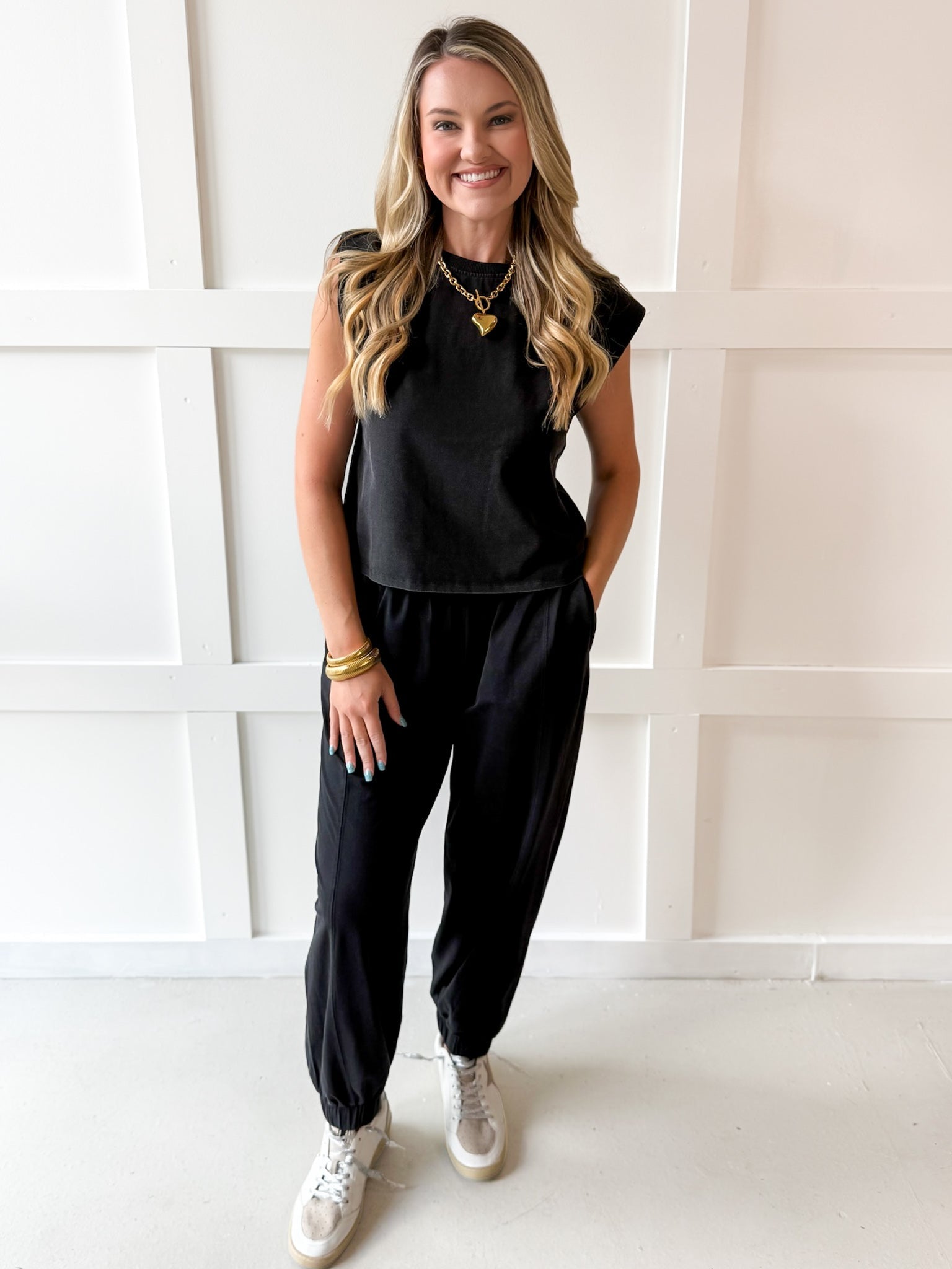 Ribbed Top & Jogger Set - Ash Black