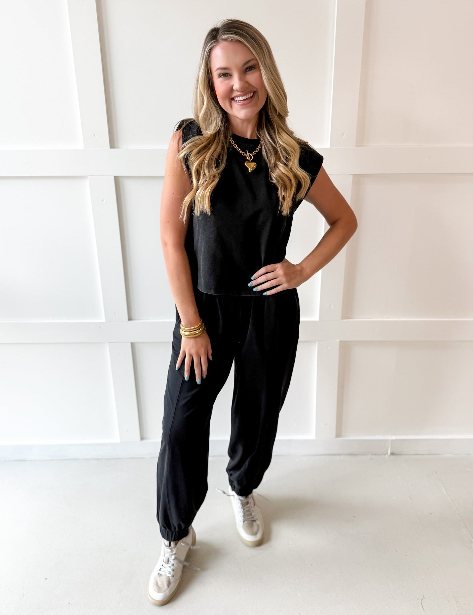 Ribbed Top & Jogger Set - Ash Black