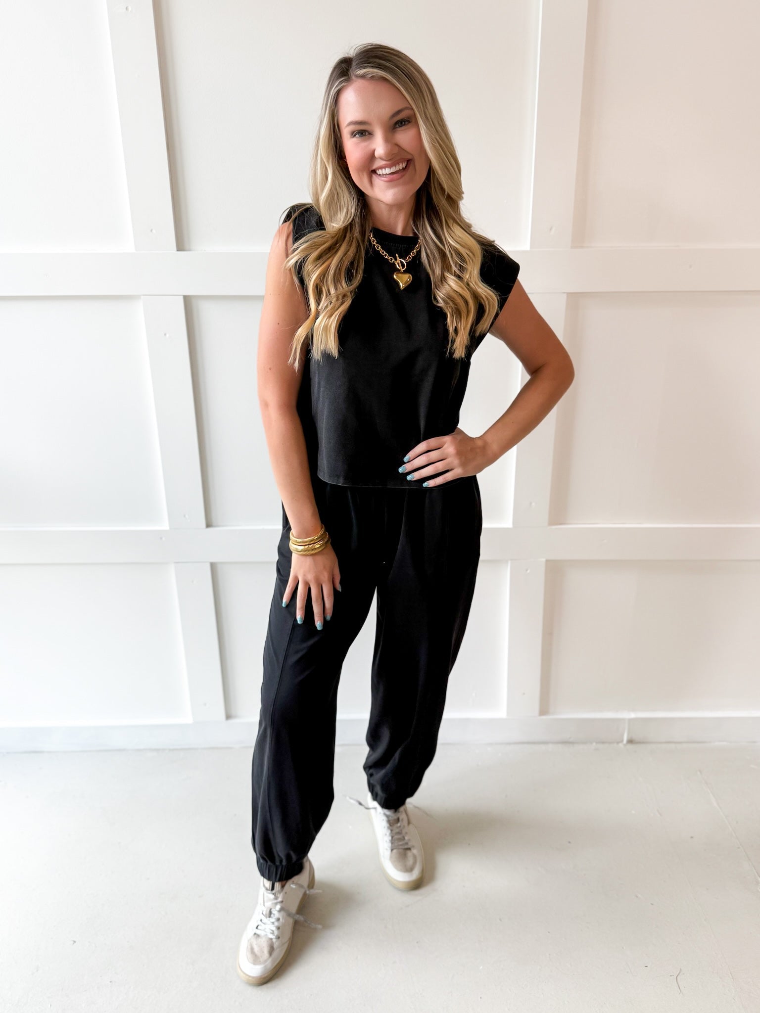 Ribbed Top & Jogger Set - Ash Black
