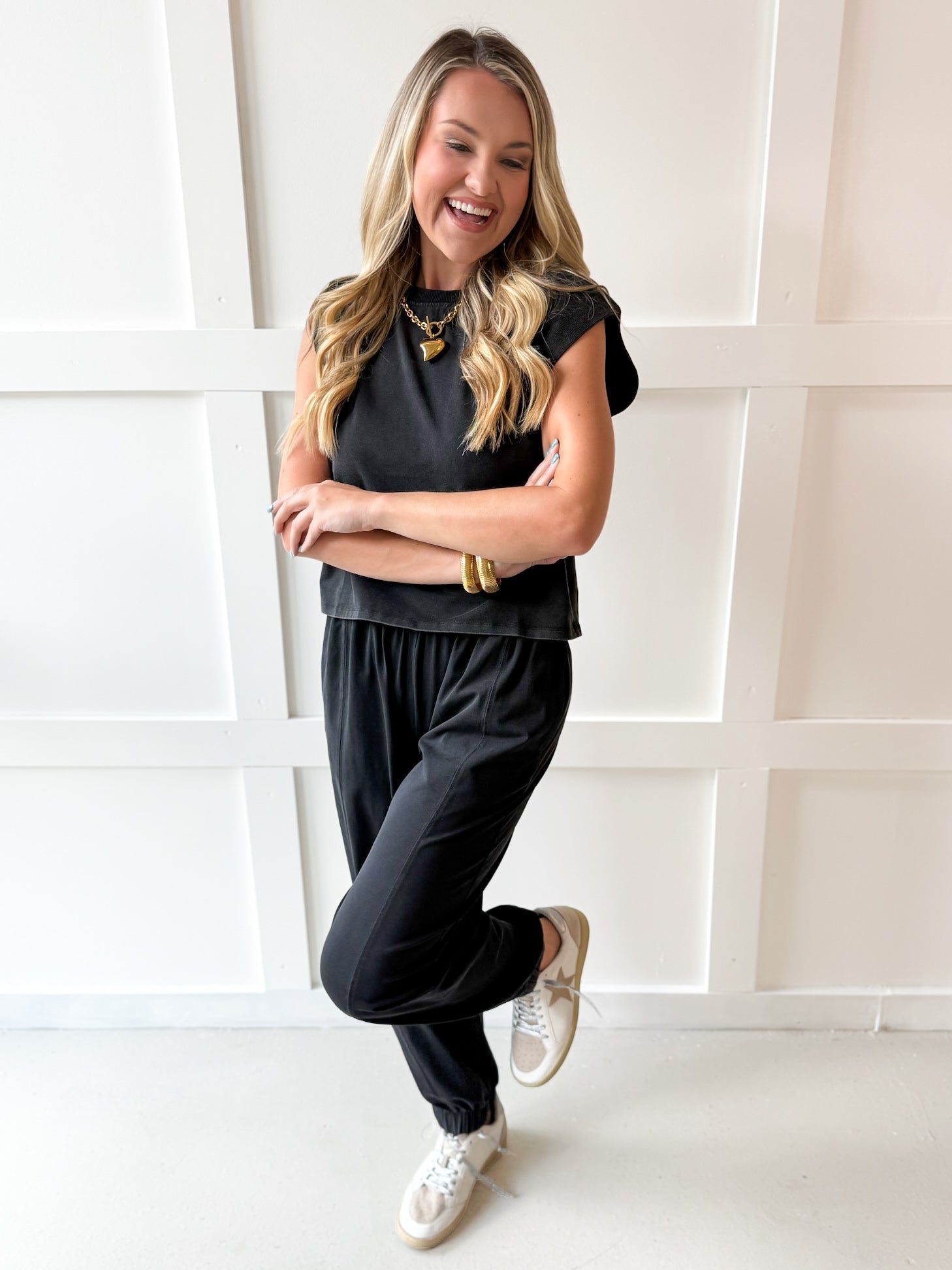 Ribbed Top & Jogger Set - Ash Black