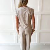 Ribbed Top & Jogger Set - Bone