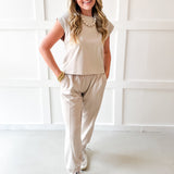 Ribbed Top & Jogger Set - Bone