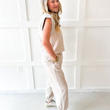Ribbed Top & Jogger Set - Bone