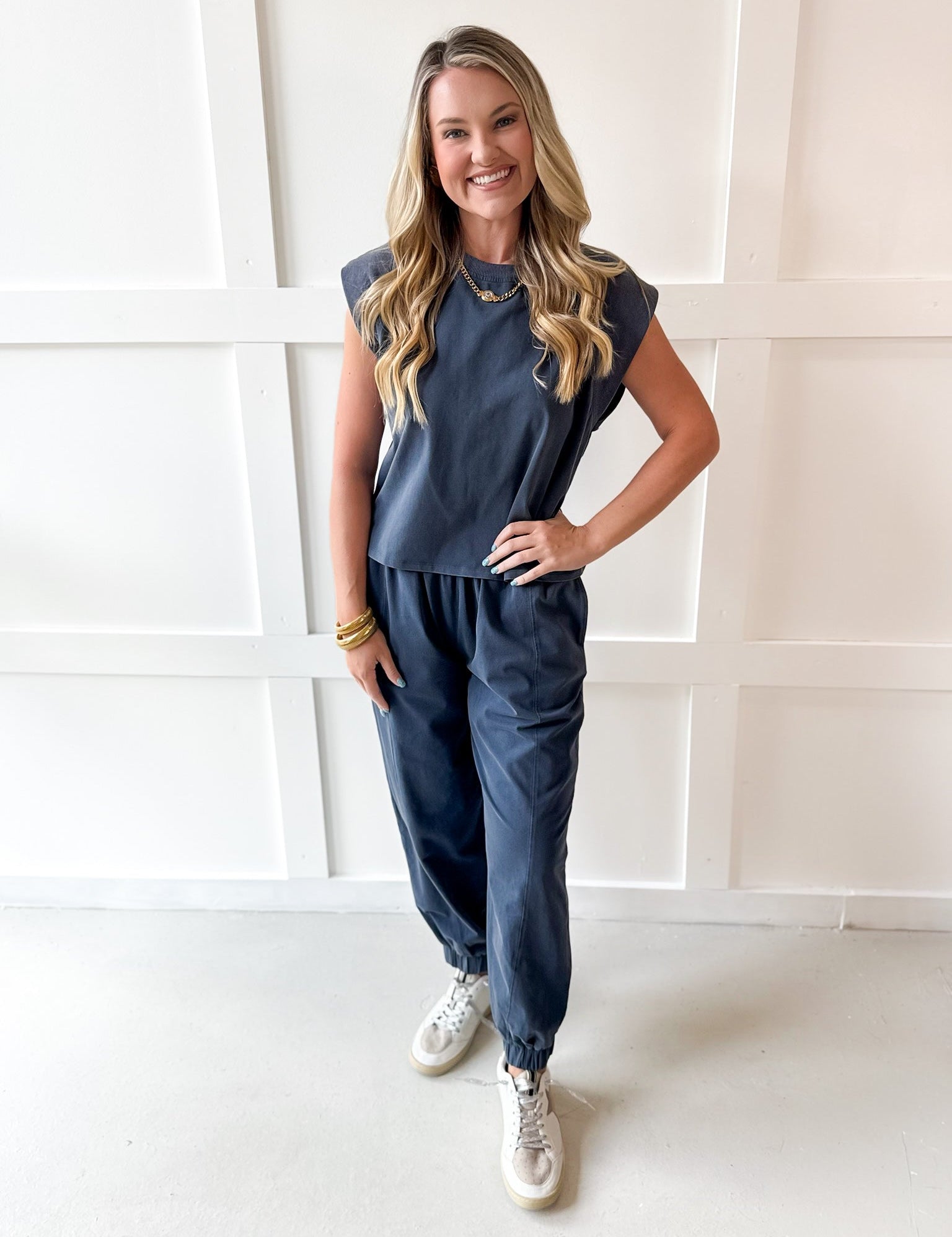 Ribbed Top & Jogger Set - Indigo