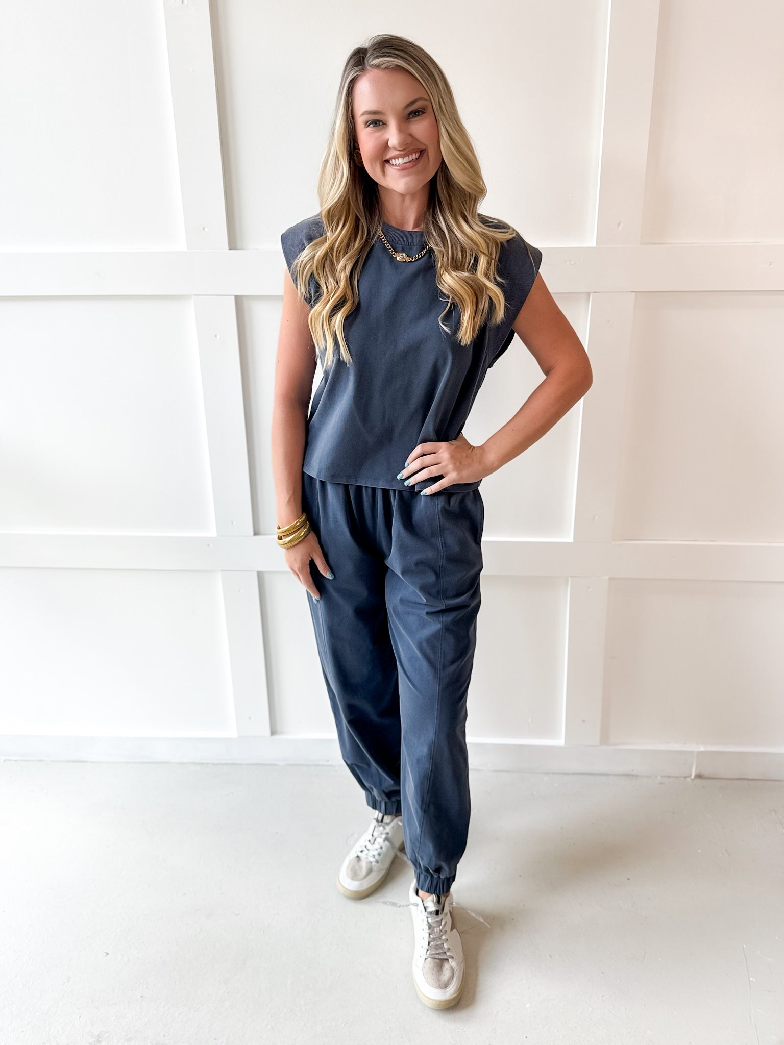 Ribbed Top & Jogger Set - Indigo