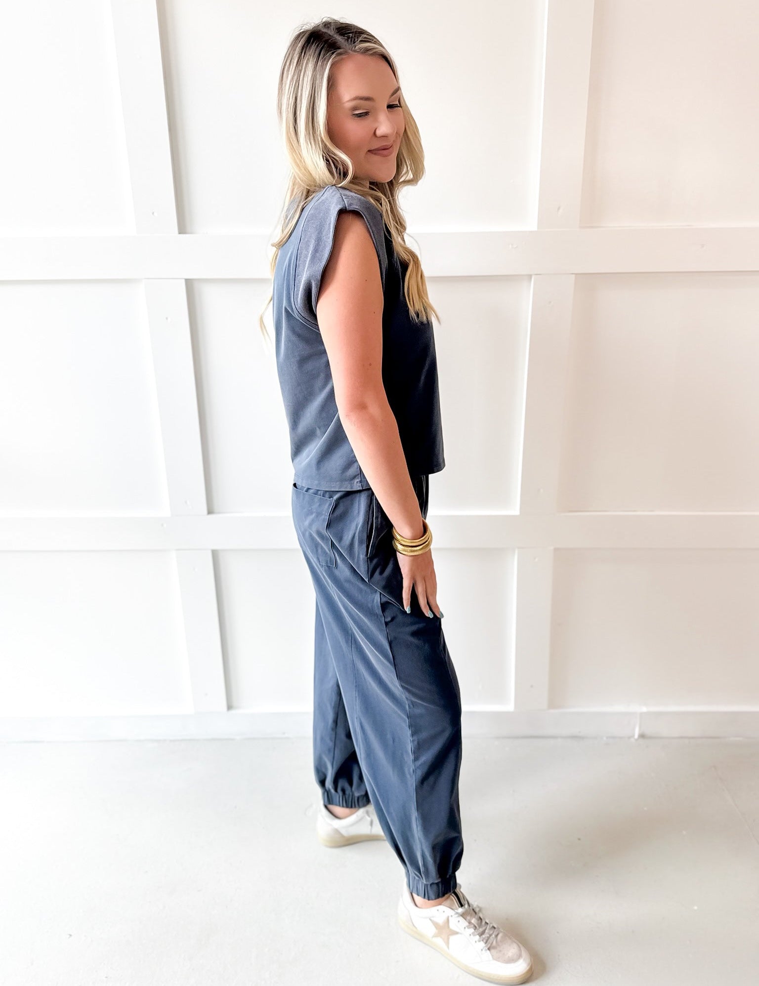Ribbed Top & Jogger Set - Indigo