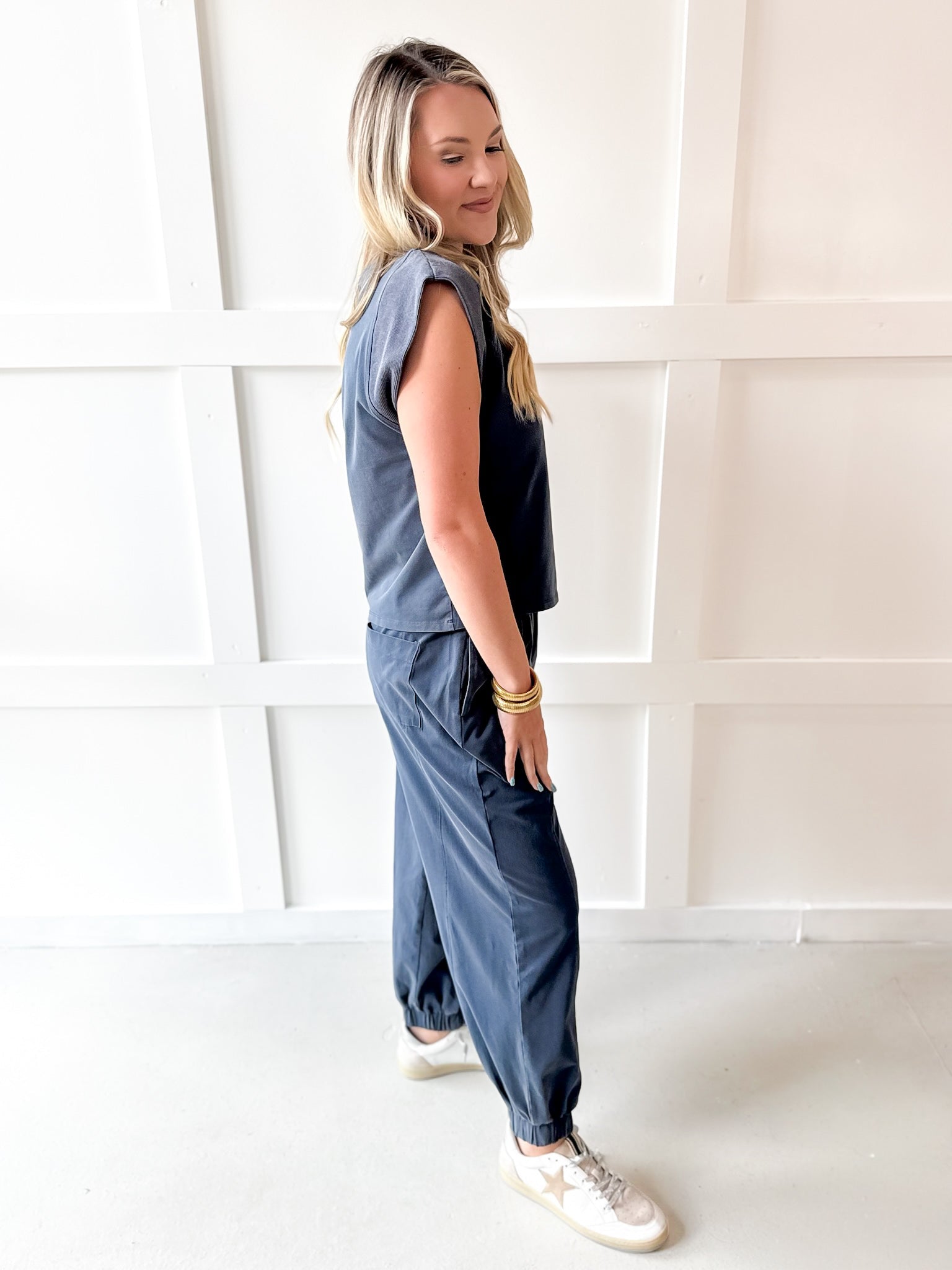 Ribbed Top & Jogger Set - Indigo