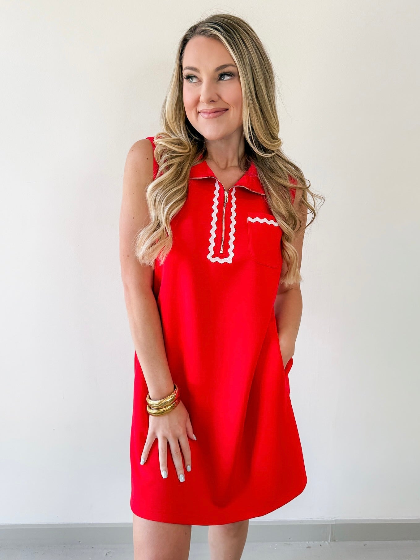 Ric - Rac Trim Detail Solid Shift Dress