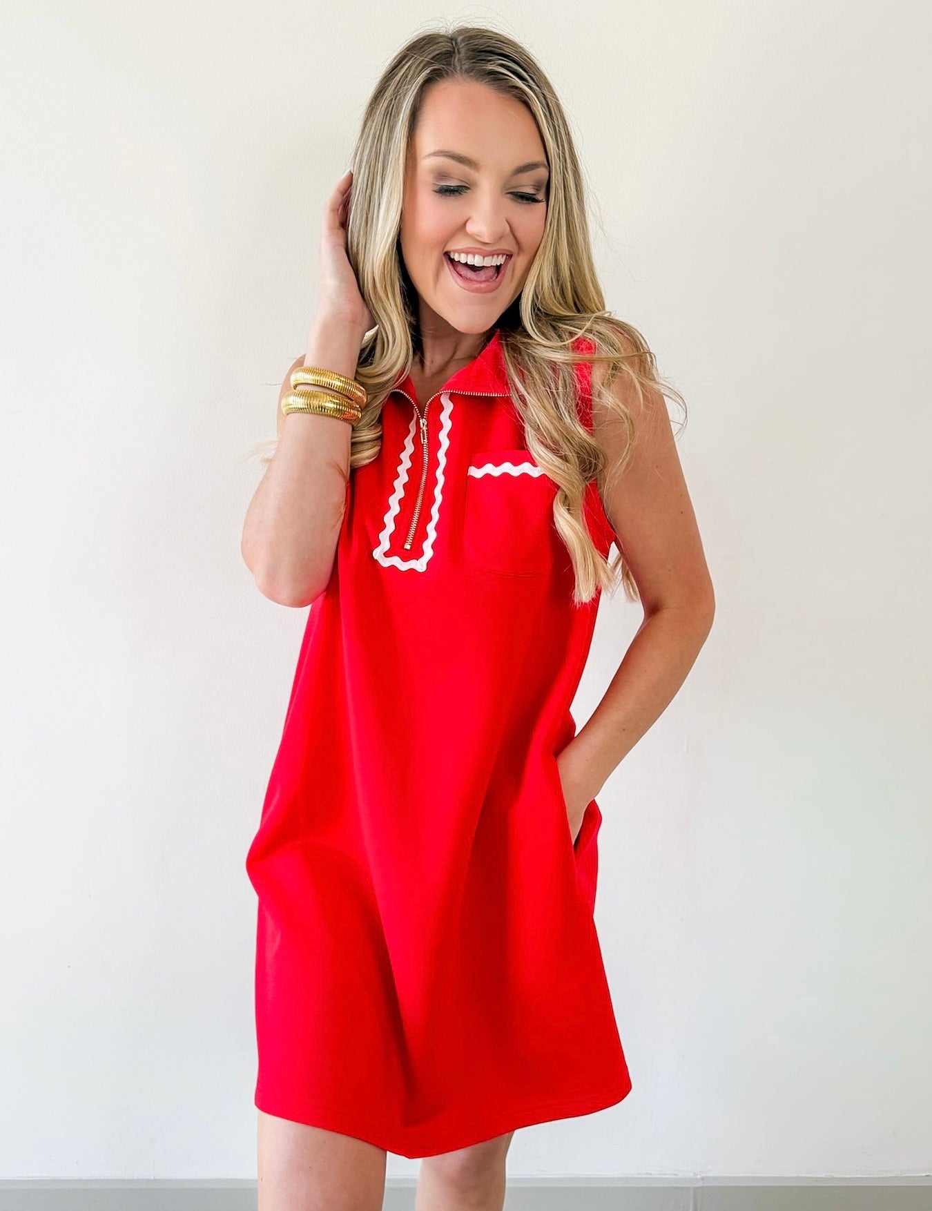 Ric - Rac Trim Detail Solid Shift Dress