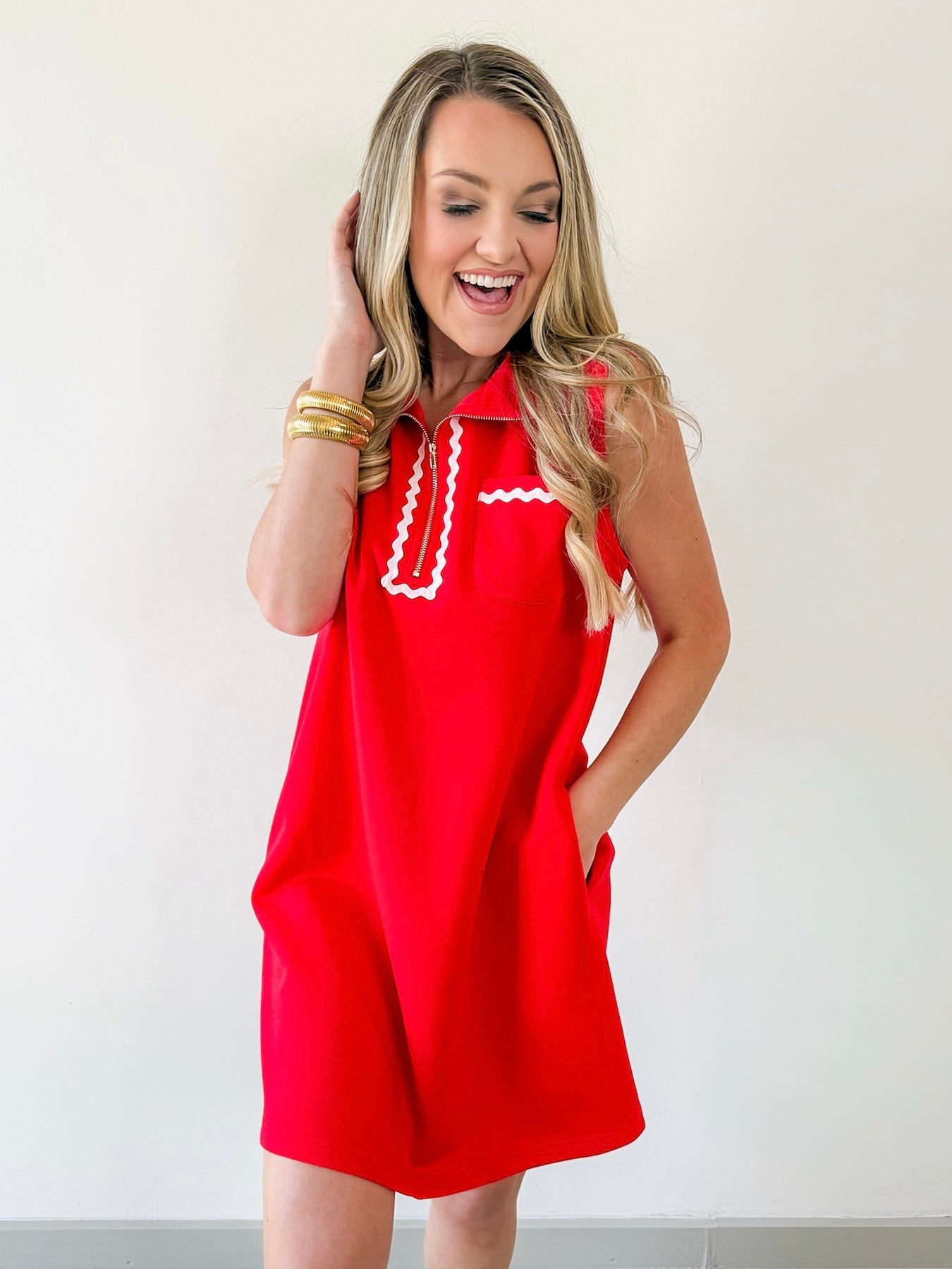 Ric - Rac Trim Detail Solid Shift Dress