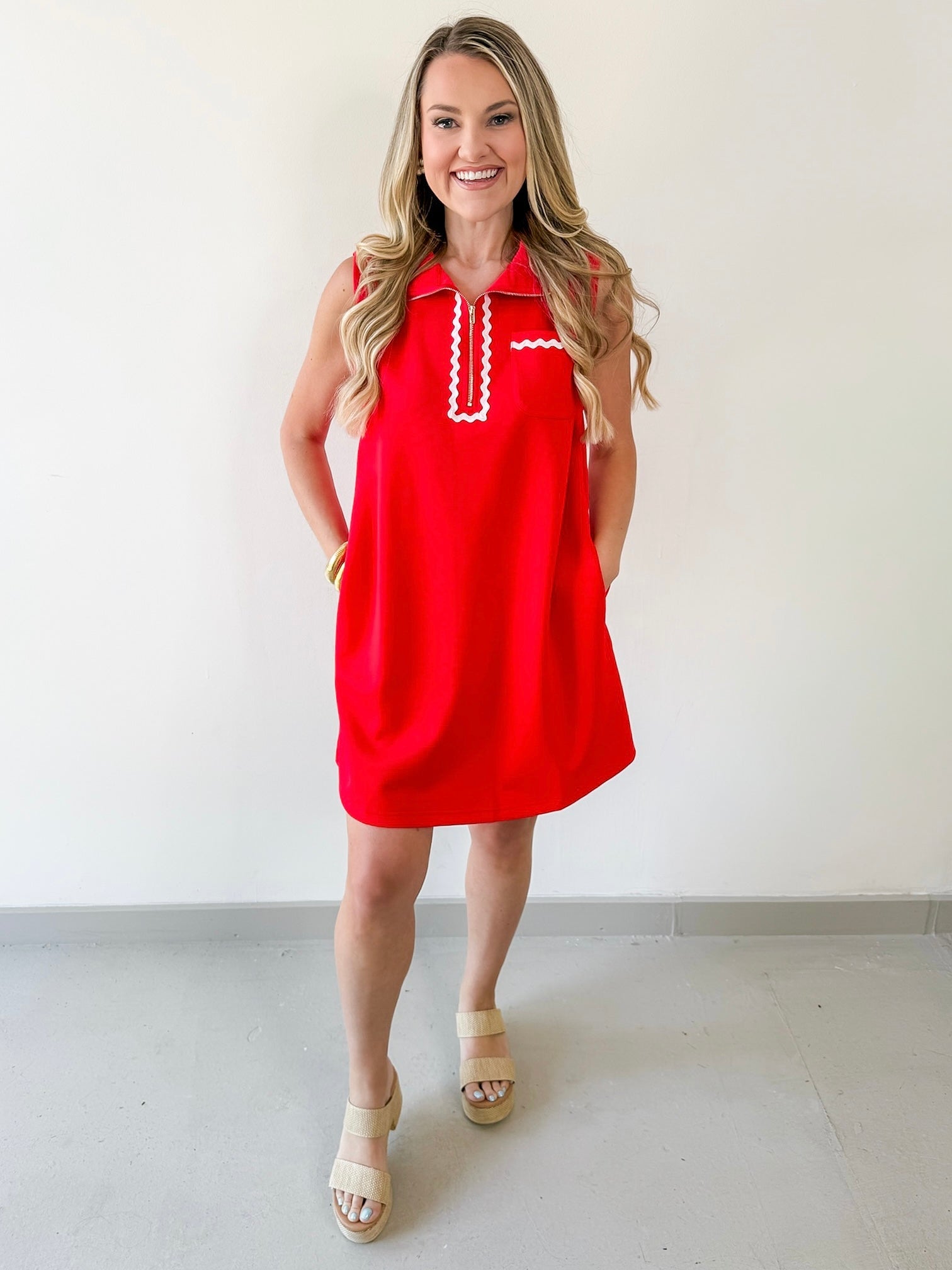 Ric - Rac Trim Detail Solid Shift Dress