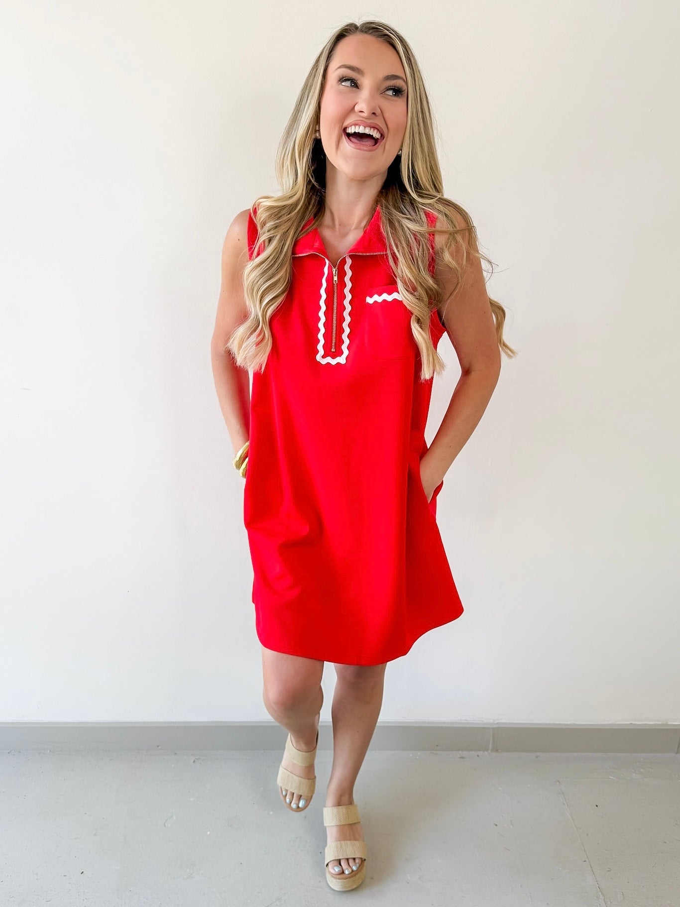 Ric - Rac Trim Detail Solid Shift Dress