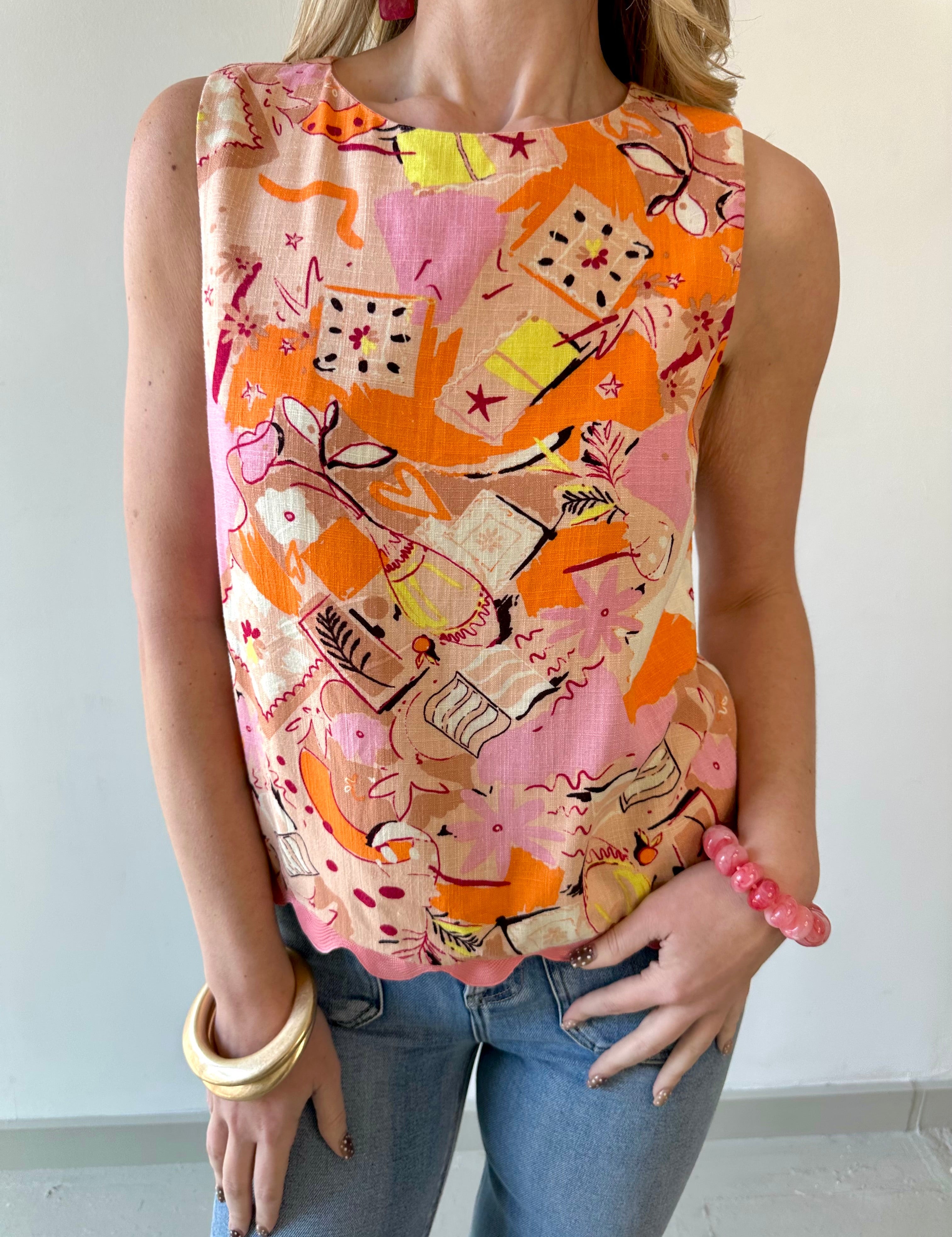 Ric Rac Trim Linen Top