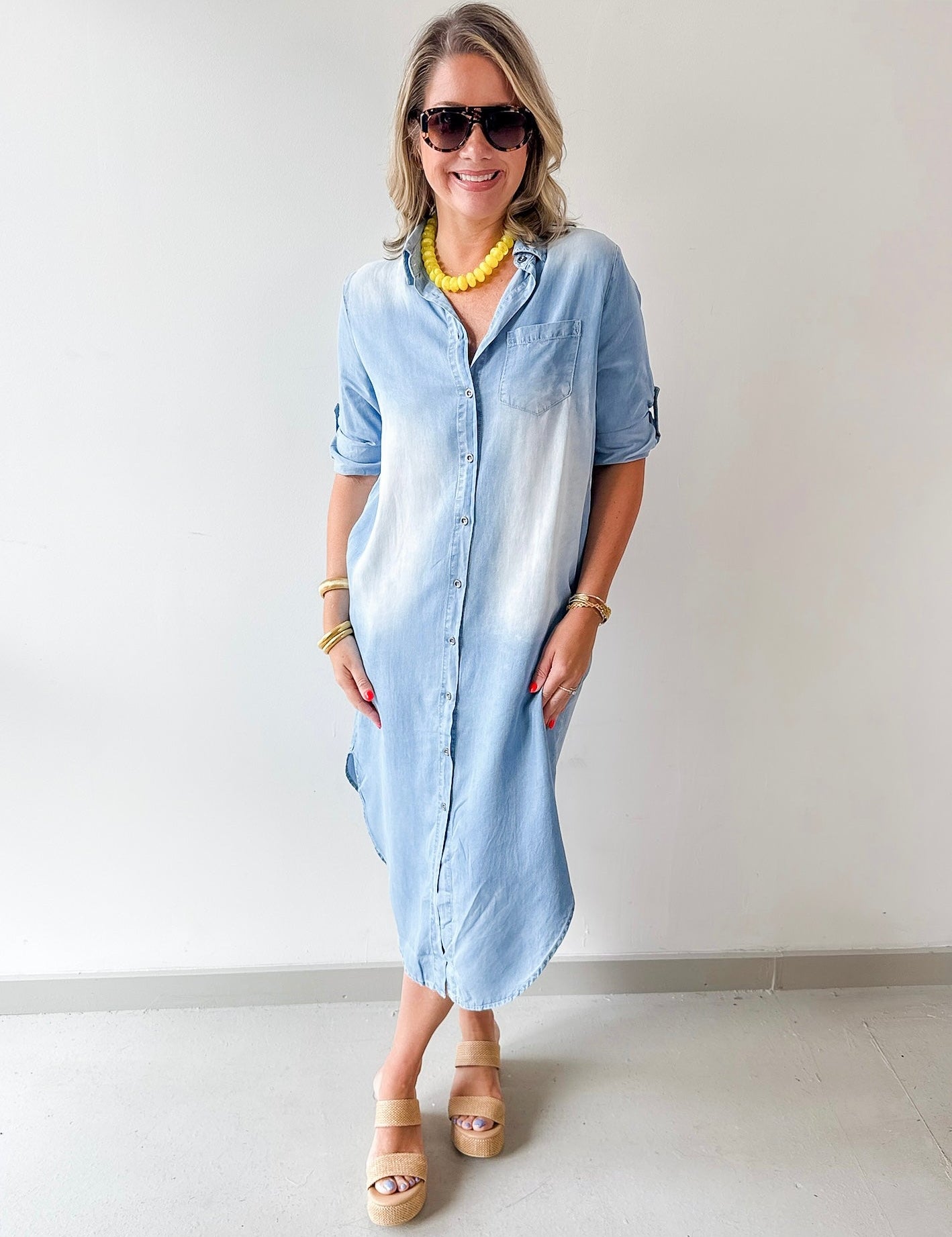 Roll Tab 3/4 Denim Shirt Dress