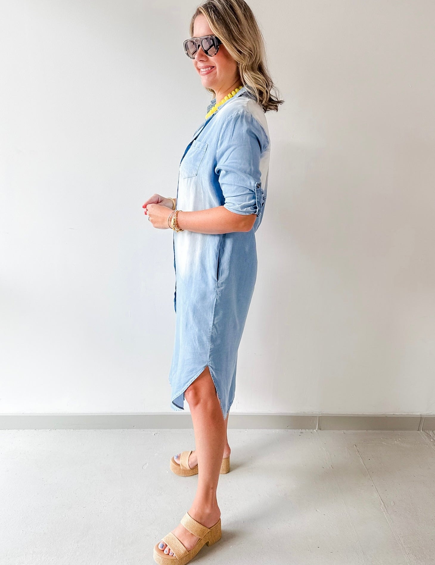Roll Tab 3/4 Denim Shirt Dress