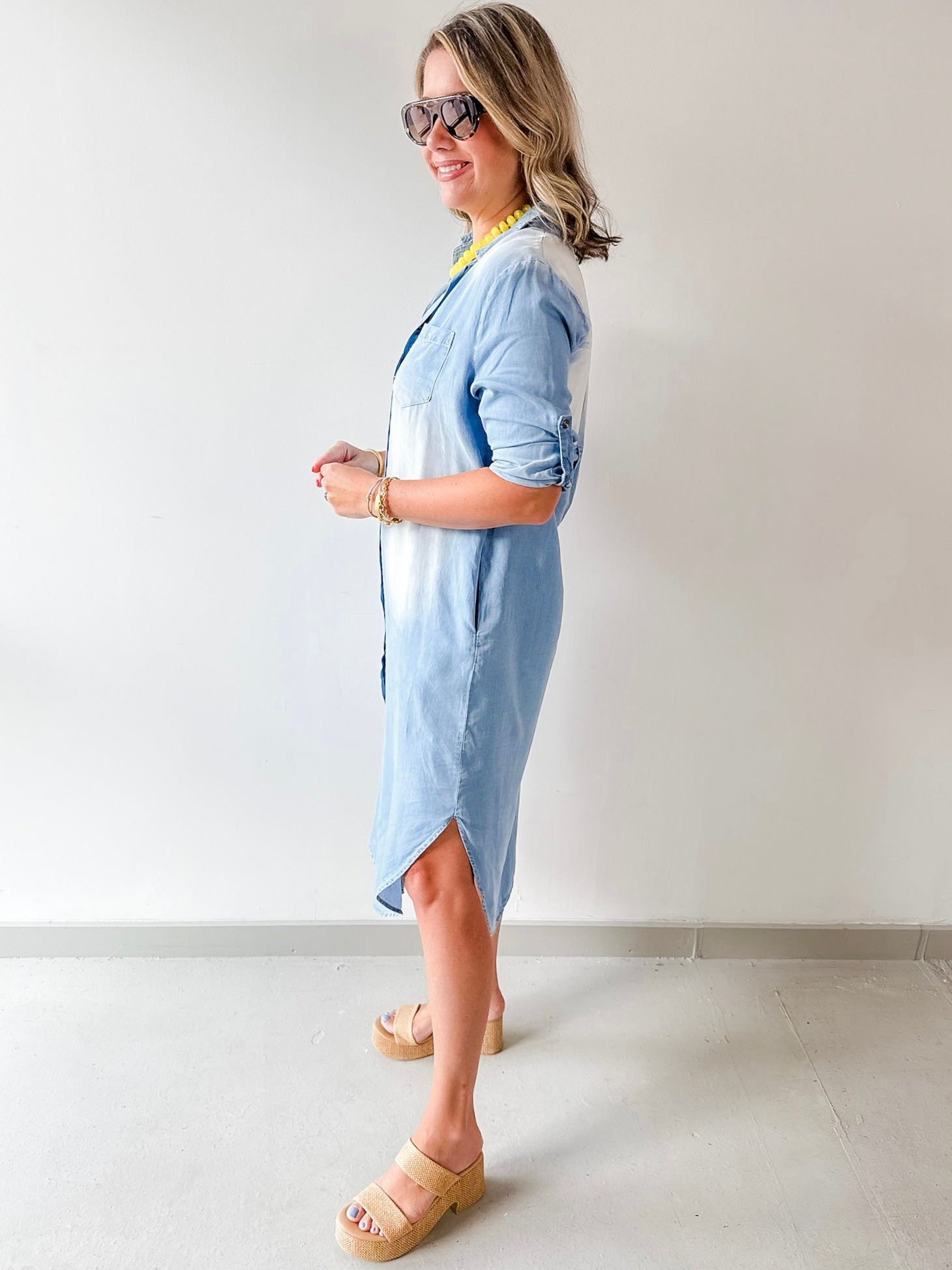 Roll Tab 3/4 Denim Shirt Dress