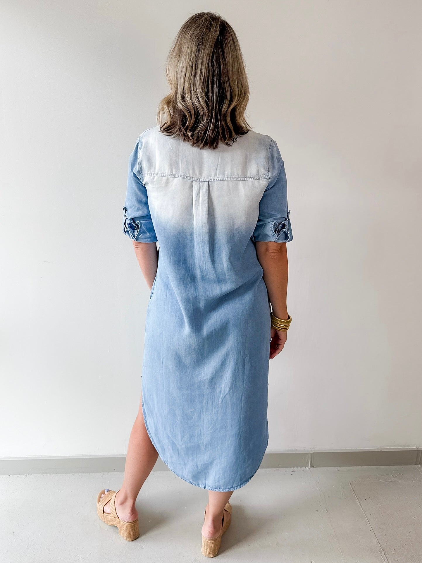 Roll Tab 3/4 Denim Shirt Dress