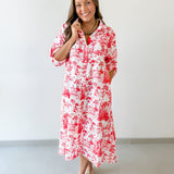 Roll Up Shirt Sleeve Midi Dress - White/Tangerine