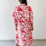 Roll Up Shirt Sleeve Midi Dress - White/Tangerine