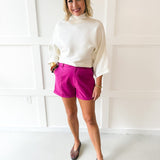 Rolled Cuff High Waist Shorts -Magenta