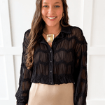 Romantic Sheer Textured Blouse- Black