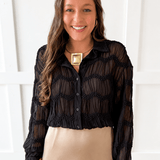 Romantic Sheer Textured Blouse- Black