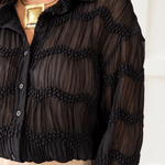 Romantic Sheer Textured Blouse- Black