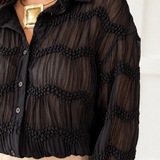 Romantic Sheer Textured Blouse- Black