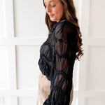 Romantic Sheer Textured Blouse- Black