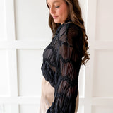 Romantic Sheer Textured Blouse- Black