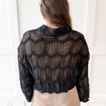 Romantic Sheer Textured Blouse- Black