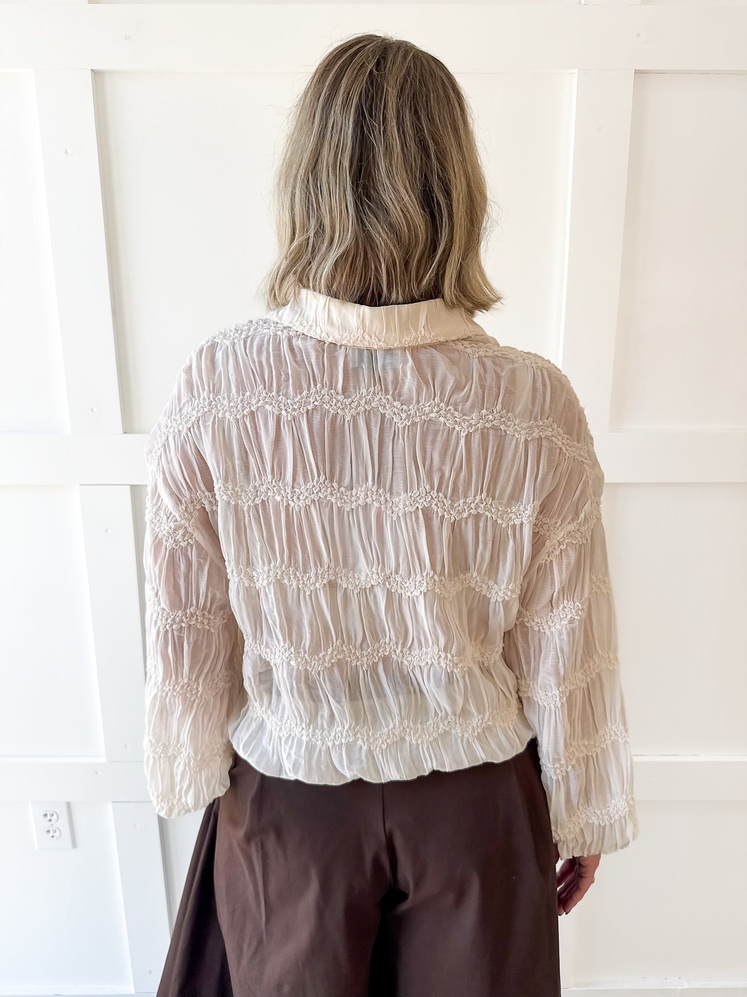 Romantic Sheer Textured Blouse- Butter