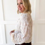 Romantic Sheer Textured Blouse- Butter