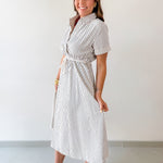 Roped Belted Striped Midi Dress - Navy/Tan