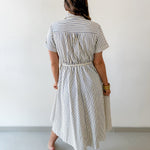 Roped Belted Striped Midi Dress - Navy/Tan