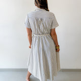 Roped Belted Striped Midi Dress - Navy/Tan