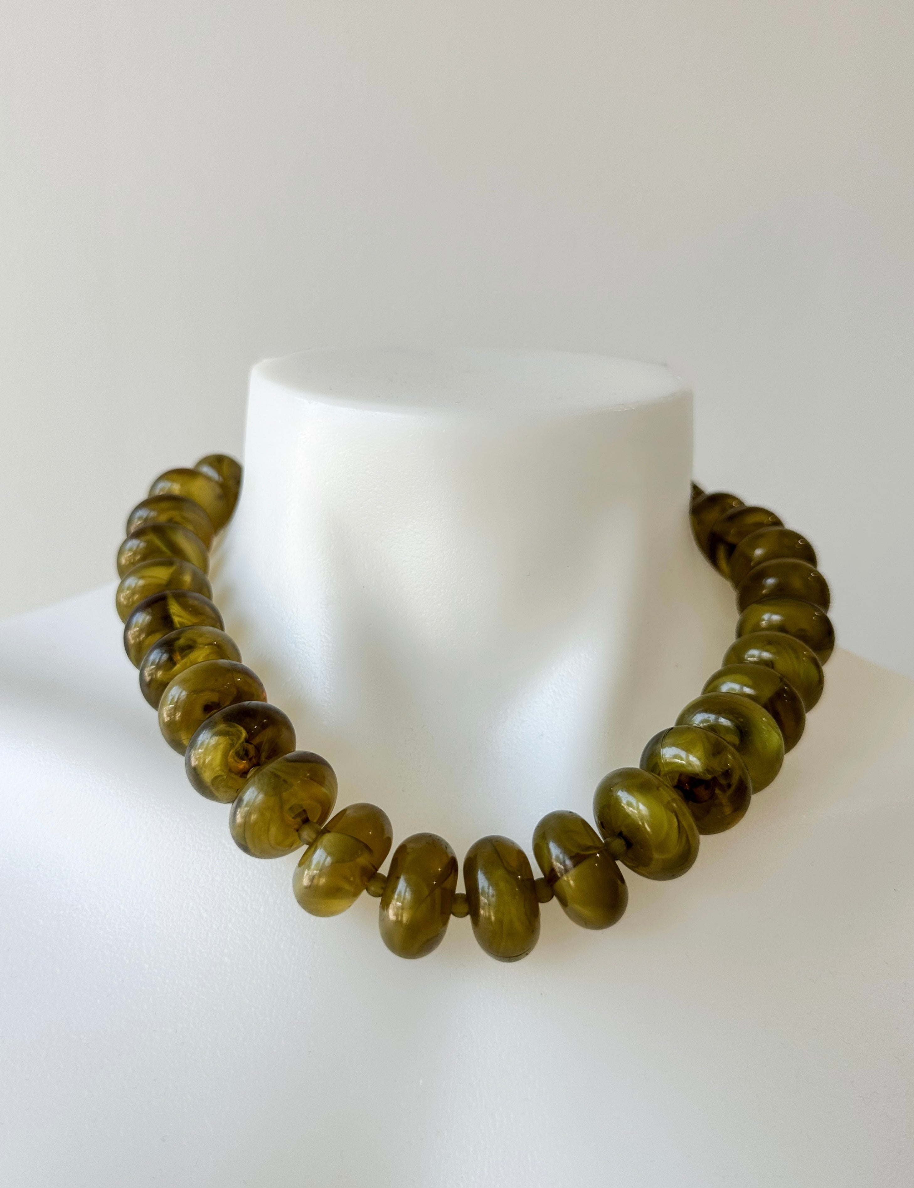 Round Beaded Chunky Necklace- Olive