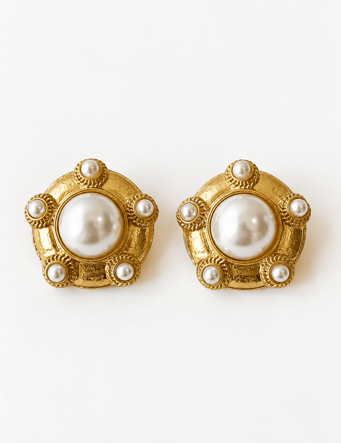 Round Multi Pearl Earrings - Vintage Gold