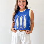 Round Neck 'fish' Knit Vest- Blue